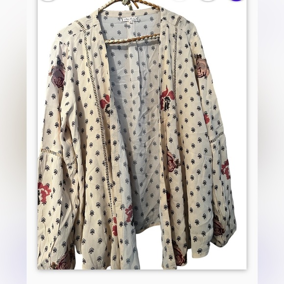 Willow & Clay Cream embroidered floral cardigan/kimono Sz S Women Open Front - Picture 2 of 7